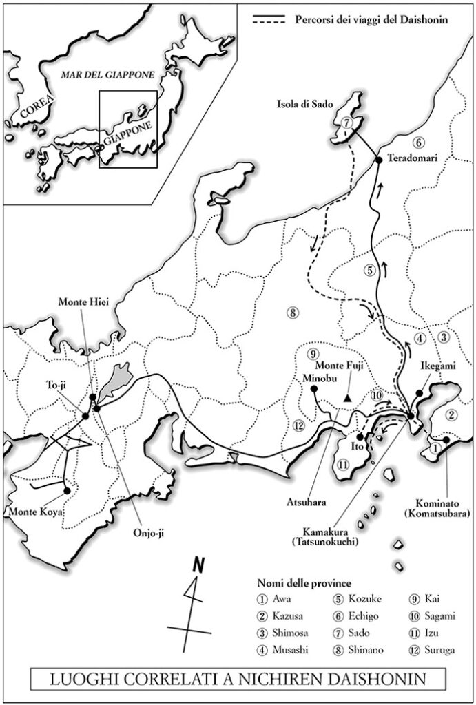 Mappa dei luoghi correlati a Nichiren Daishonin